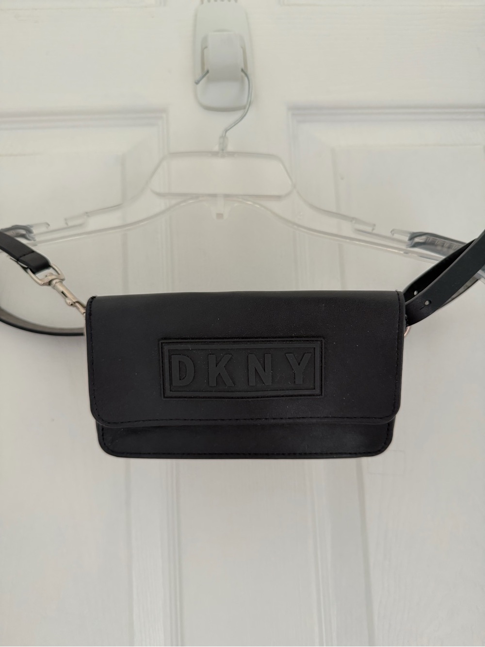 DKNY Black Embossed Logo Crossbody Belt Bag